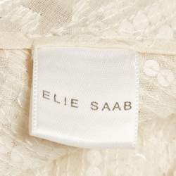 Pre Owned Elie Saab Cream Embellished Silk Ruffled Open Front Jacket S