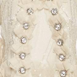 Pre Owned Elie Saab Cream Embellished Silk Ruffled Open Front Jacket S