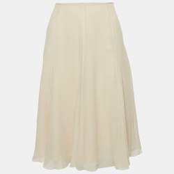 Pre Owned Elie Saab Beige Silk Flared Knee Length Skirt S