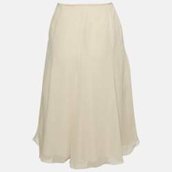 Pre Owned Elie Saab Beige Silk Flared Knee Length Skirt S