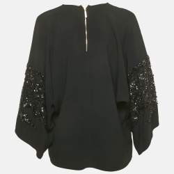 Pre Owned Elie Saab Black Sequin Embroidered Detail Crepe Tunic Blouse S