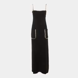 Pre Owned Elie Saab Black Cady Crystal Embellished Maxi Dress S