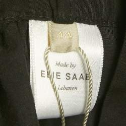 Pre Owned Elie Saab Black Floral Print Poplin Gathered Midi Skirt M