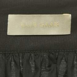 Pre Owned Elie Saab Black Floral Print Poplin Gathered Midi Skirt M