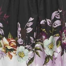 Pre Owned Elie Saab Black Floral Print Poplin Gathered Midi Skirt M