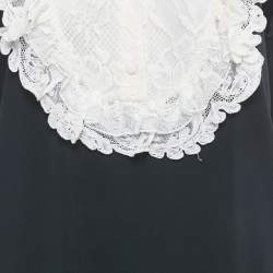 Pre Owned Elie Saab Black/White Lace Trim Crepe Mini Dress M