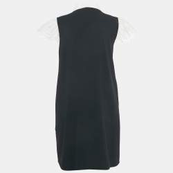 Pre Owned Elie Saab Black/White Lace Trim Crepe Mini Dress M