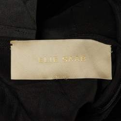 Pre Owned Elie Saab Black Satin Tiered Ruffle Bow Tie Strap Gown M