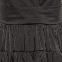 Pre Owned Elie Saab Black Satin Tiered Ruffle Bow Tie Strap Gown M