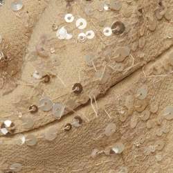 Pre Owned Elie Saab Beige Silk & Wool Embellished Knee Length Dress M