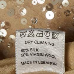 Pre Owned Elie Saab Beige Silk & Wool Embellished Knee Length Dress M