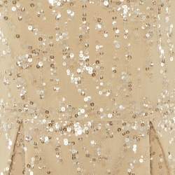 Pre Owned Elie Saab Beige Silk & Wool Embellished Knee Length Dress M