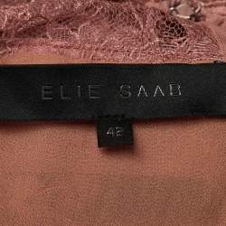 Pre Owned Elie Saab Pink Lace Ruffled Knee Length Dress M