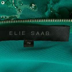 Pre Owned Elie Saab Green Embellished Detail Crepe & Silk Mini Dress XS