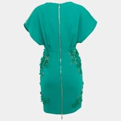 Pre Owned Elie Saab Green Embellished Detail Crepe & Silk Mini Dress XS