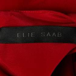 Pre Owned Elie Saab Red Crepe Ruffle Detail Maxi Dress M
