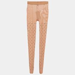 مملوكة مسبقًا Elie Saab Nude Mesh Rhinestone Detail Sheer Tights S