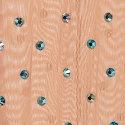 Pre Owned Elie Saab Nude Mesh Rhinestone Detail Sheer Tights S