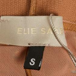 Pre Owned Elie Saab Nude Mesh Rhinestone Detail Sheer Tights S