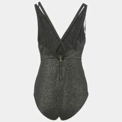 Pre Owned بوديسوت إيلي صعب جيرسي لوريكس أسود وحواف تول مقاس صغير (سمول)