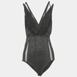 Pre Owned بوديسوت إيلي صعب جيرسي لوريكس أسود وحواف تول مقاس صغير (سمول)