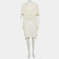 Pre Owned Elie Saab Cream Silk and Crepe Ruffled Mini Dress S