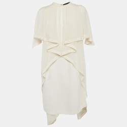Pre Owned Elie Saab Cream Silk and Crepe Ruffled Mini Dress S