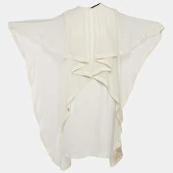 Pre Owned Elie Saab Cream Silk and Crepe Ruffled Mini Dress S