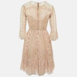 Pre Owned Elie Saab Pink Lace Ruffled Short Dress S