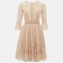 مملوكة مسبقًا Elie Saab Pink Lace Ruffled Short Dress S
