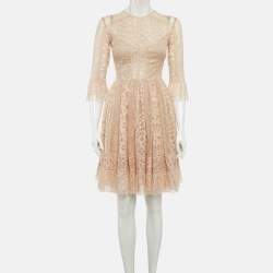 Pre Owned Elie Saab Pink Lace Ruffled Short Dress S