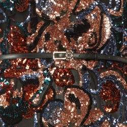 Pre Owned Elie Saab Black Floral Sequin Tulle Embroidered Long Dress L