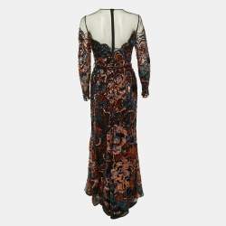Pre Owned Elie Saab Black Floral Sequin Tulle Embroidered Long Dress L