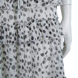 Pre Owned Elie Saab White Lace Detail Polka Dotted Tiered Sleeveless Gown M