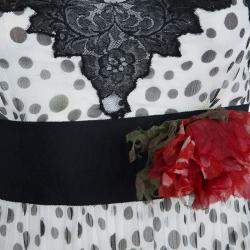 Pre Owned Elie Saab White Lace Detail Polka Dotted Tiered Sleeveless Gown M