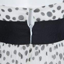 Pre Owned Elie Saab White Lace Detail Polka Dotted Tiered Sleeveless Gown M