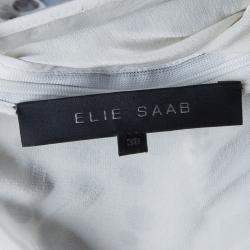 Pre Owned Elie Saab White Lace Detail Polka Dotted Tiered Sleeveless Gown M