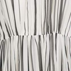 Pre Owned Elie Saab Monochrome Striped Silk Floral Print Halter Maxi Dress S