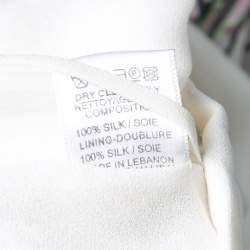 Pre Owned Elie Saab Monochrome Striped Silk Floral Print Halter Maxi Dress S