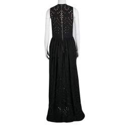 Pre Owned Elie Saab Black Eyelet Embroidered Gathered Sleeveless Maxi Dress S