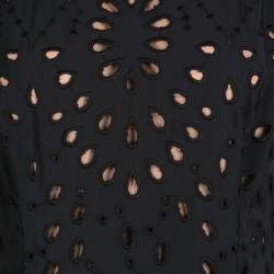 Pre Owned Elie Saab Black Eyelet Embroidered Gathered Sleeveless Maxi Dress S