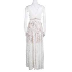 Pre Owned Elie Saab White Embroidered Lace Sleeveless Maxi Dress S