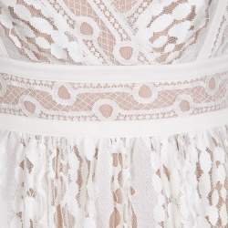 Pre Owned Elie Saab White Embroidered Lace Sleeveless Maxi Dress S