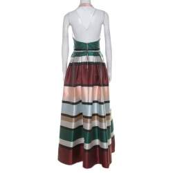 Pre Owned Elie Saab Multicolor Candy Striped Halter Neck Ball Gown S