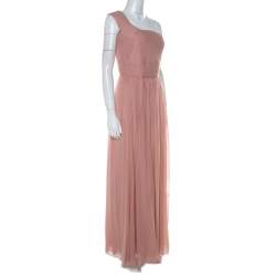 Pre Owned Elie Saab Dusty Pink Silk Chiffon Pleated Bodice One Shoulder Gown S