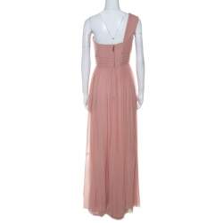 Pre Owned Elie Saab Dusty Pink Silk Chiffon Pleated Bodice One Shoulder Gown S