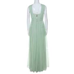 Pre Owned Elie Saab Mint Green Silk Georgette Pleated Dress S