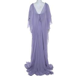 Pre Owned Elie Saab Lilac Silk Cape Sleeve Gathered Detail Evening Gown S