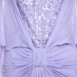 Pre Owned Elie Saab Lilac Silk Cape Sleeve Gathered Detail Evening Gown S