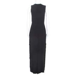 Pre Owned Elie Saab Black Crepe Tulle Embellished Sleeveless Maxi Gown S